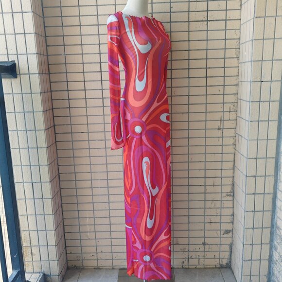 Pucci pink vortex see-through fitted long dress - Picture 3 of 11